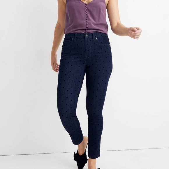 ❌❌SOLD❌❌ MADEWELL Flocked Dot 9" Skinny Jeans - Picture 2 of 8